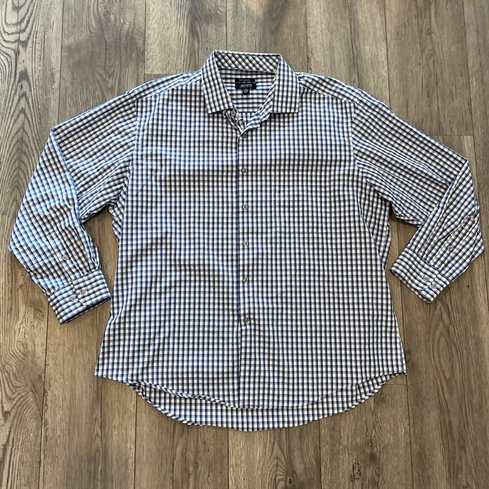 Alfani Men’s Performance Regular Fit Long Sleeve Button Down Plaid Gingham XL